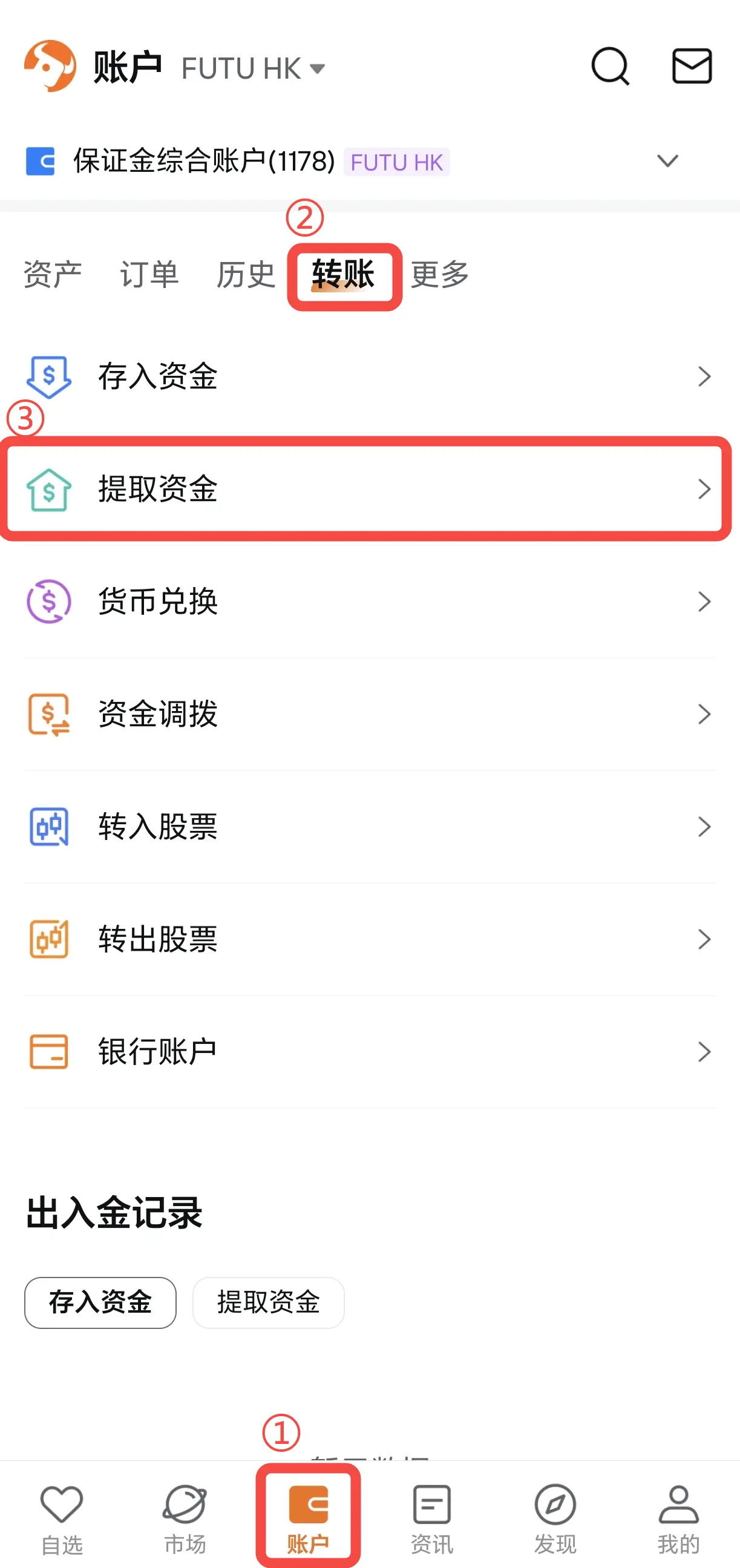 富途提取资金指引